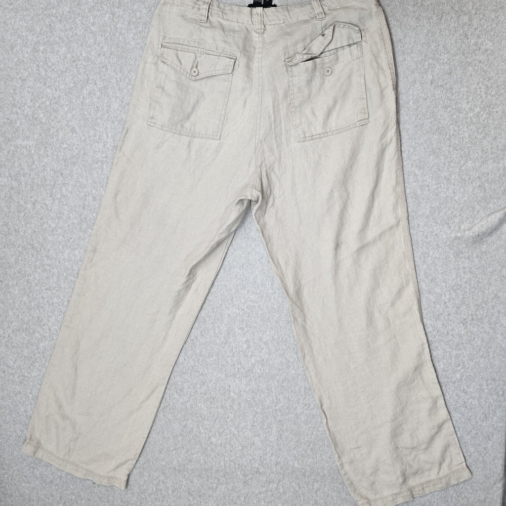 International Male Men Pants 34 Beige Linen Dress Pants Button 30" Inseam - Picture 13 of 14